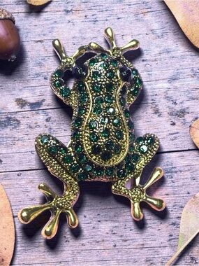 Green Frog golden brooch